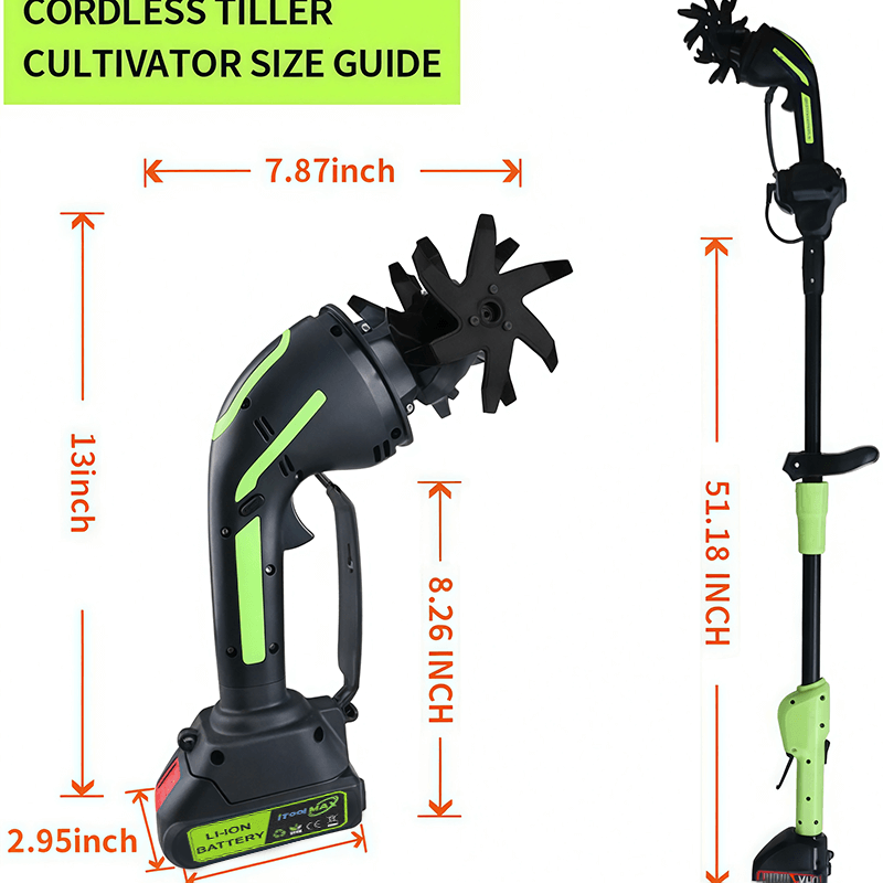 itoolmax 24V cordless garden tiller cultivator size