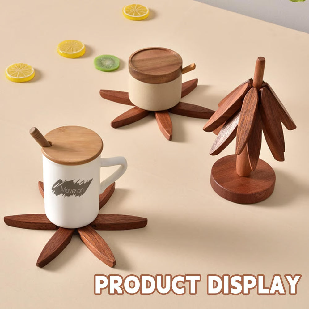 TreeLite Set® 🎄 4 Wooden Trivets + 1 Stand
