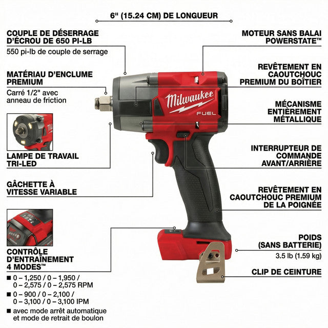 Milwaukee® Power Combo de 7 Herramientas sin cables + 2 Baterías 5.0Ah + Cargador + 2 Bolsas