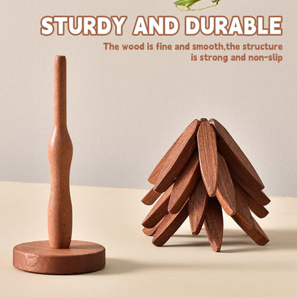 TreeLite Set® 🎄 4 Wooden Trivets + 1 Stand