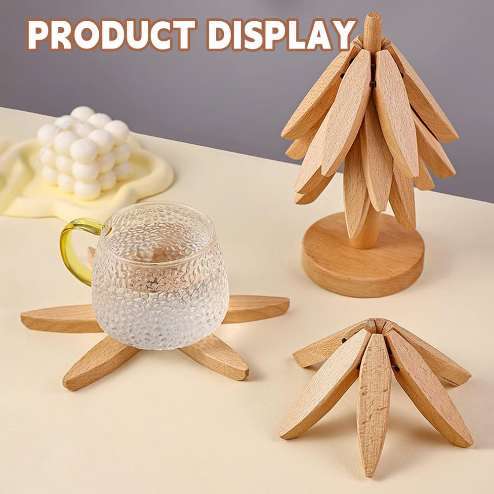 TreeLite Set® 🎄 4 Wooden Trivets + 1 Stand