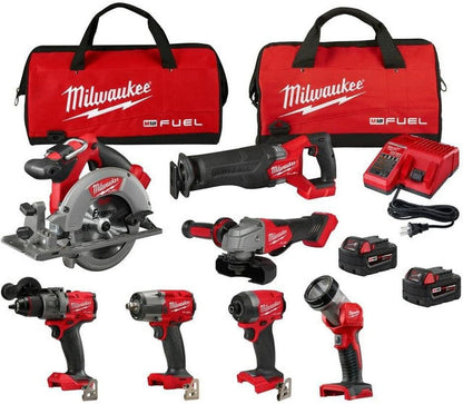 Milwaukee® Power Combo de 7 Herramientas sin cables + 2 Baterías 5.0Ah + Cargador + 2 Bolsas